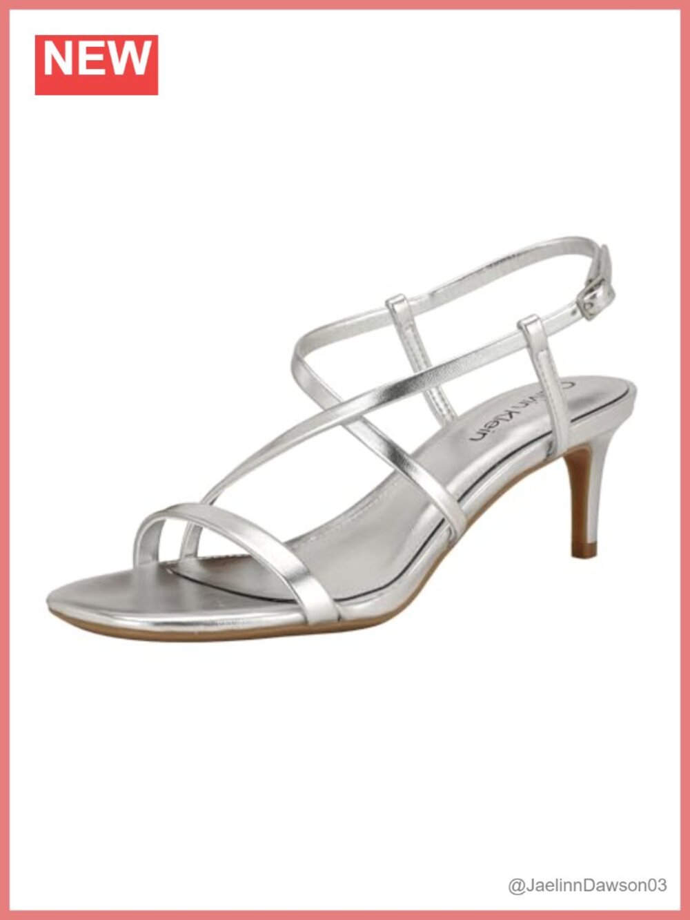 Silver Heeled Sandals with Ankle Strap and Buckle Closure